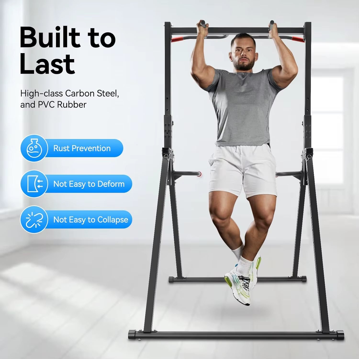 Foldable Pull up Bar Stand, 440LBS Capacity Adjustable Height Dip Station for Home Gym, Strength Training Equipment for Calisthe