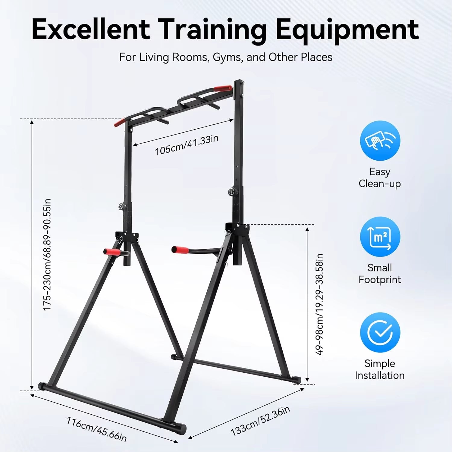 Foldable Pull up Bar Stand, 440LBS Capacity Adjustable Height Dip Station for Home Gym, Strength Training Equipment for Calisthe