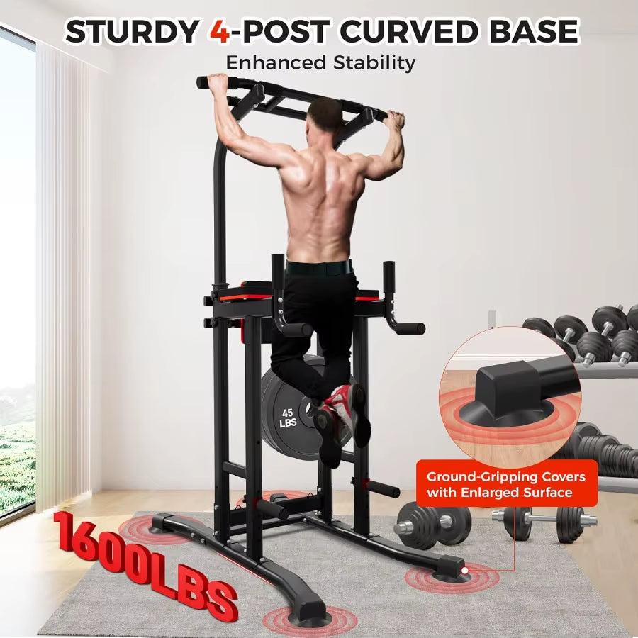 Outdoor Basic Power Tower Pull up Bar and Dip Station for Home Gym 1600LBS Weight Capacity Adjustable Height Heavy Duty Steel F