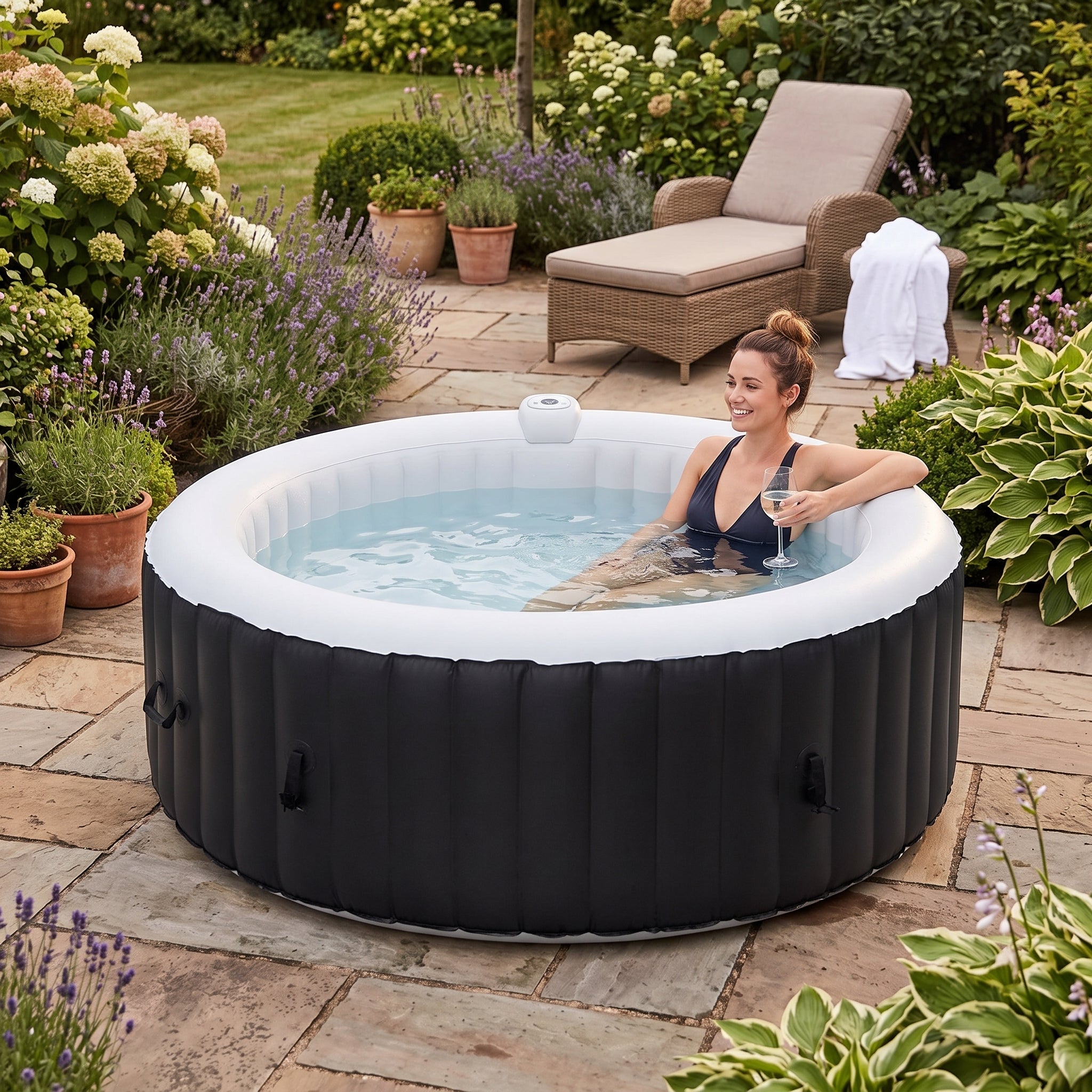 Premium 7FT Blow Up 6-Person Sauna Pool Hot Tub With 130 Jets (SAK63510)
