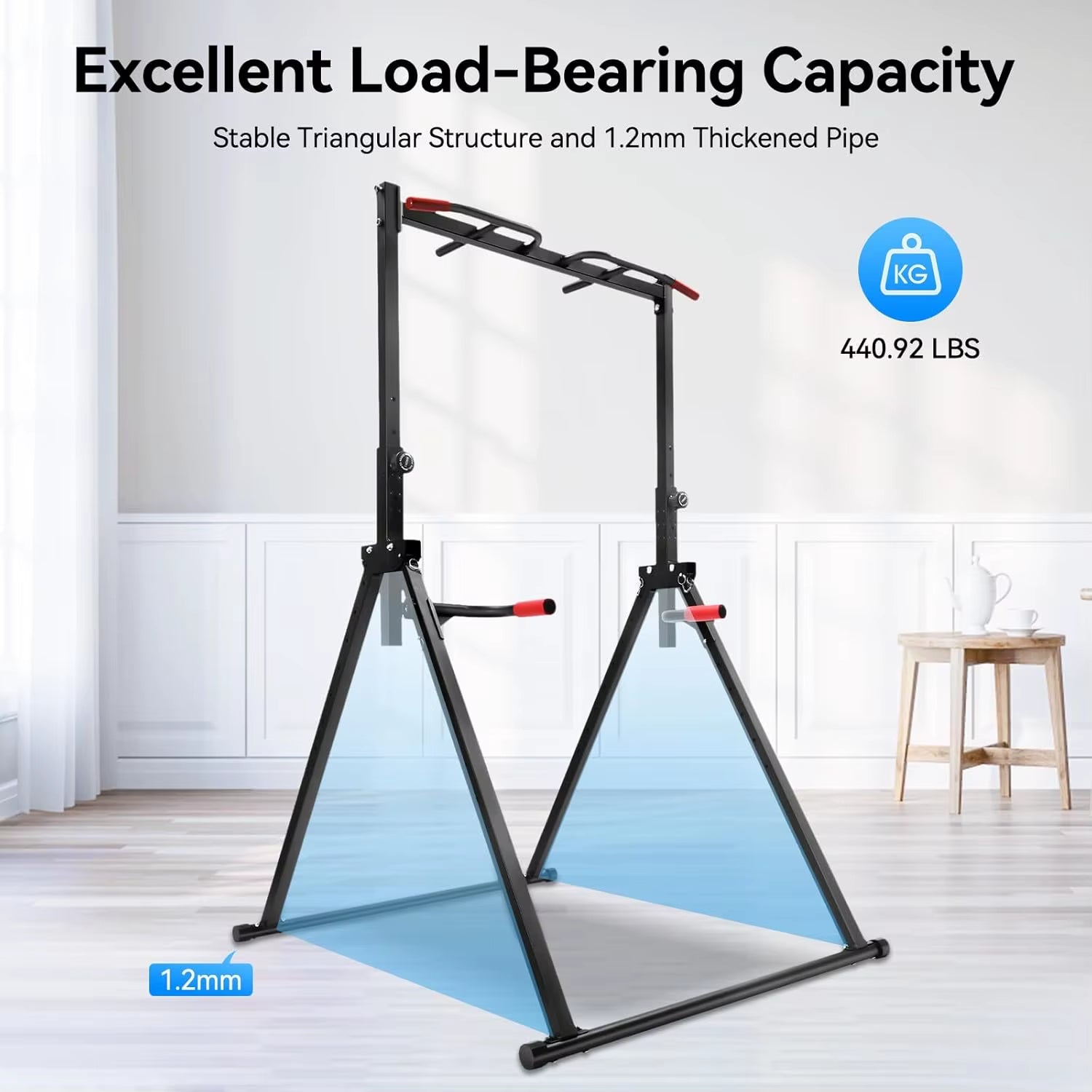 Foldable Pull up Bar Stand, 440LBS Capacity Adjustable Height Dip Station for Home Gym, Strength Training Equipment for Calisthe