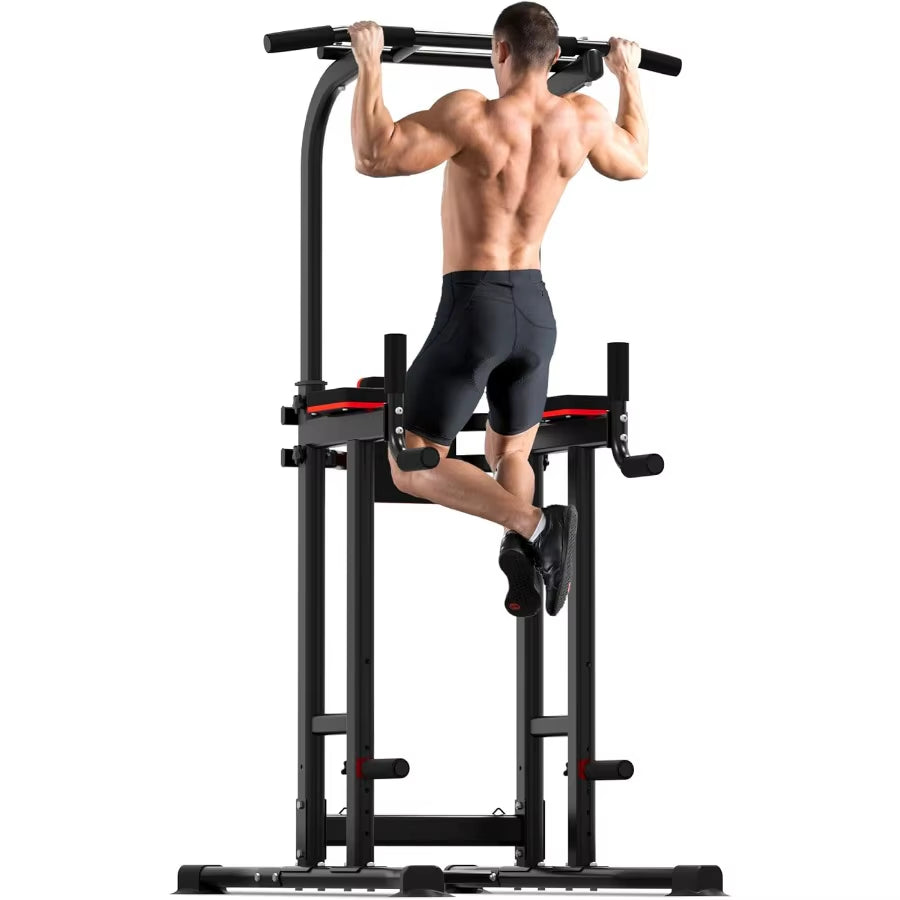 Outdoor Basic Power Tower Pull up Bar and Dip Station for Home Gym 1600LBS Weight Capacity Adjustable Height Heavy Duty Steel F