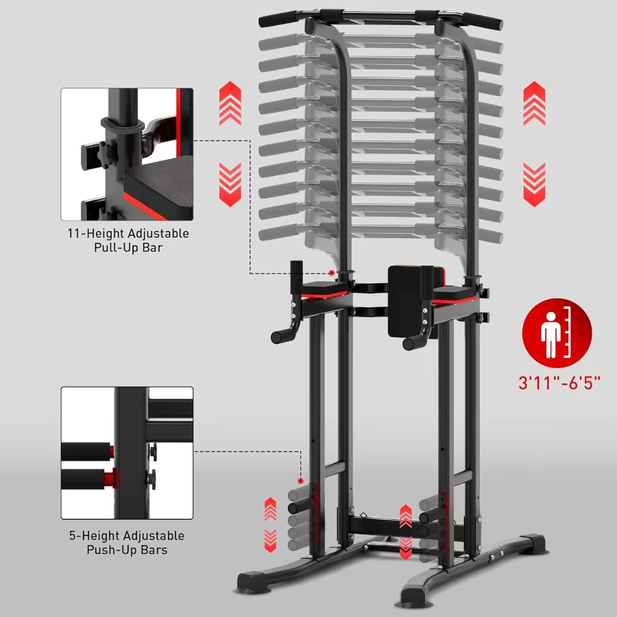 Outdoor Basic Power Tower Pull up Bar and Dip Station for Home Gym 1600LBS Weight Capacity Adjustable Height Heavy Duty Steel F