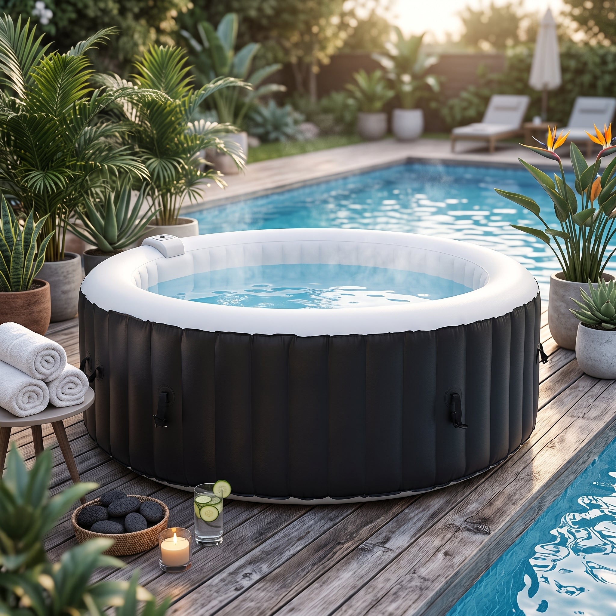 Premium 7FT Blow Up 6-Person Sauna Pool Hot Tub With 130 Jets (SAK63510)