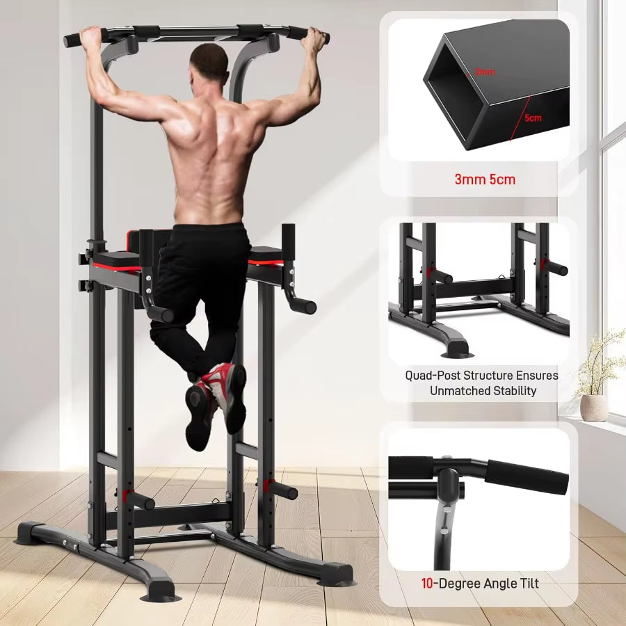 Outdoor Basic Power Tower Pull up Bar and Dip Station for Home Gym 1600LBS Weight Capacity Adjustable Height Heavy Duty Steel F